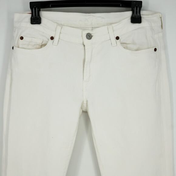 7 for all Mankind Jeans Womens 32 Waist White Stretch Denim Boot Cut 5 Pocket - Picture 5 of 16